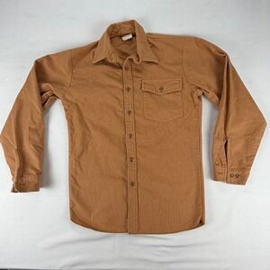 Vintage Ideal Mens Cotton Chamois Flannel Shirt Camel Brown USA Small Workwear
